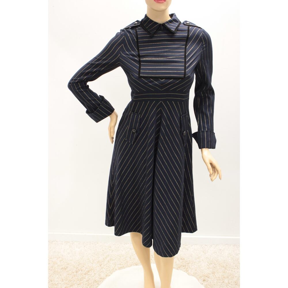 Metisu Military Dress Womens Medium Blue Gold Striped Classy Formal Office Party